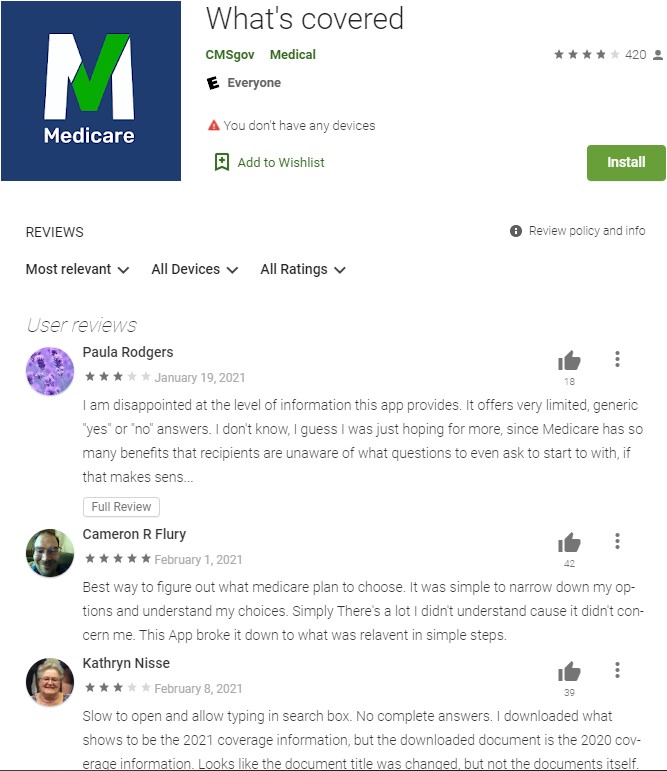 check out the reviews for the Medicare What's Covered app